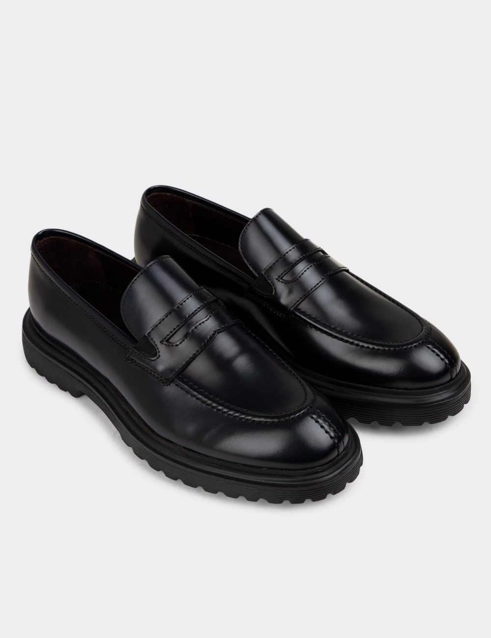 Navy Leather Loafers - 01878MLCVE01