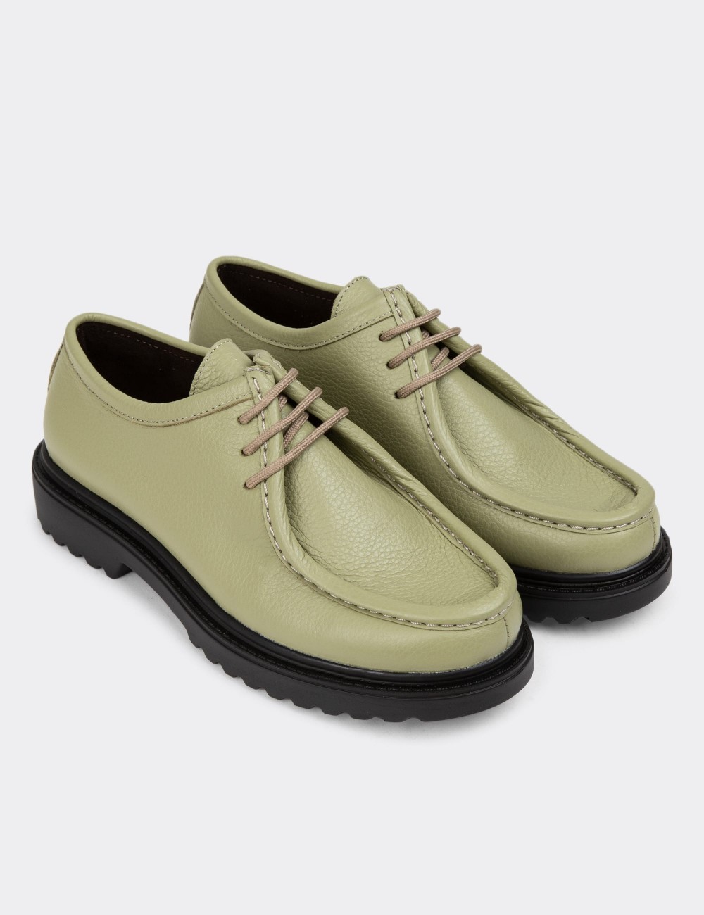 Green Leather Lace-up Shoes - 01935ZYSLC01