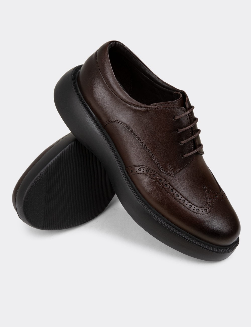 Brown Leather Lace-up Shoes - 01942MKHVE01
