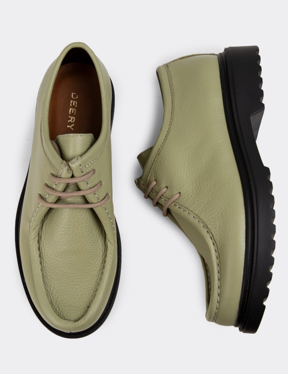 Green Leather Lace-up Shoes - 01935ZYSLC01