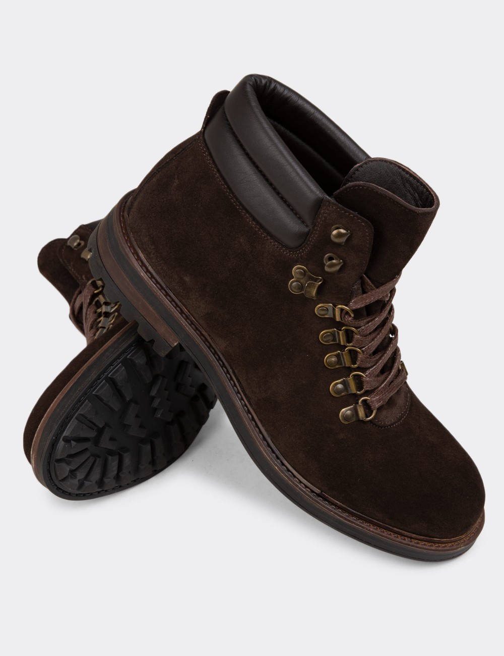 Brown Suede Leather Boots - 01923MKHVC01