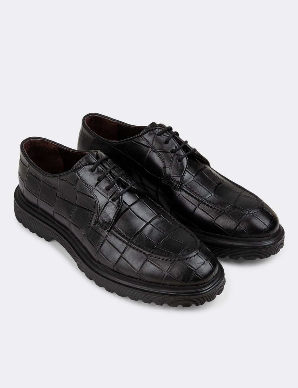 Black Leather Lace-up Shoes - 01931MSYHE02