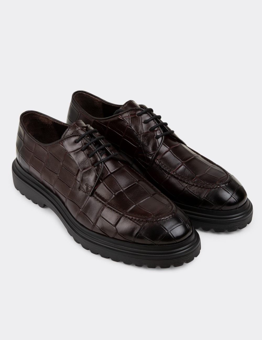 Burgundy Leather Lace-up Shoes - 01931MBRDE01