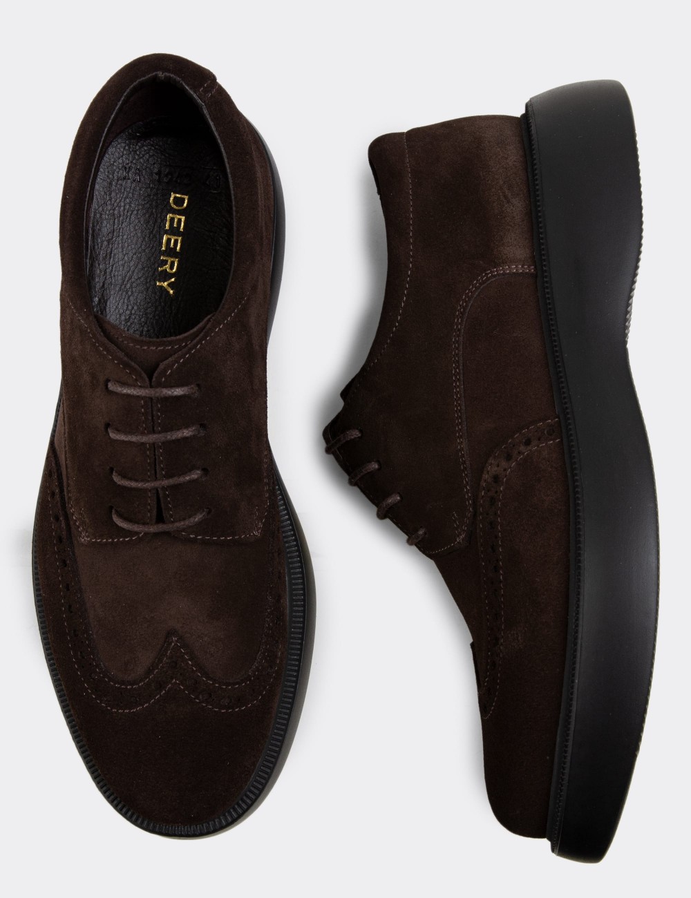 Brown Suede Leather Lace-up Shoes - 01942MKHVE02