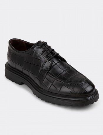 Black Leather Lace-up Shoes - 01931MSYHE02