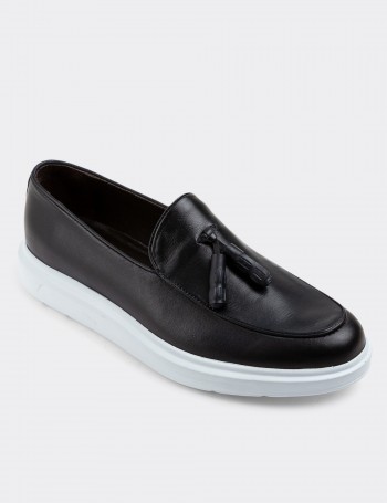 Navy Leather Loafers - 01840MLCVP01