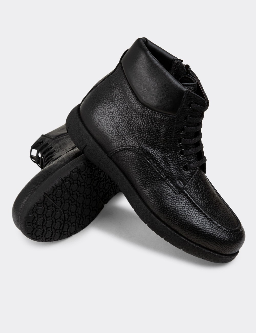 Black Leather Boots - 01929MSYHC01