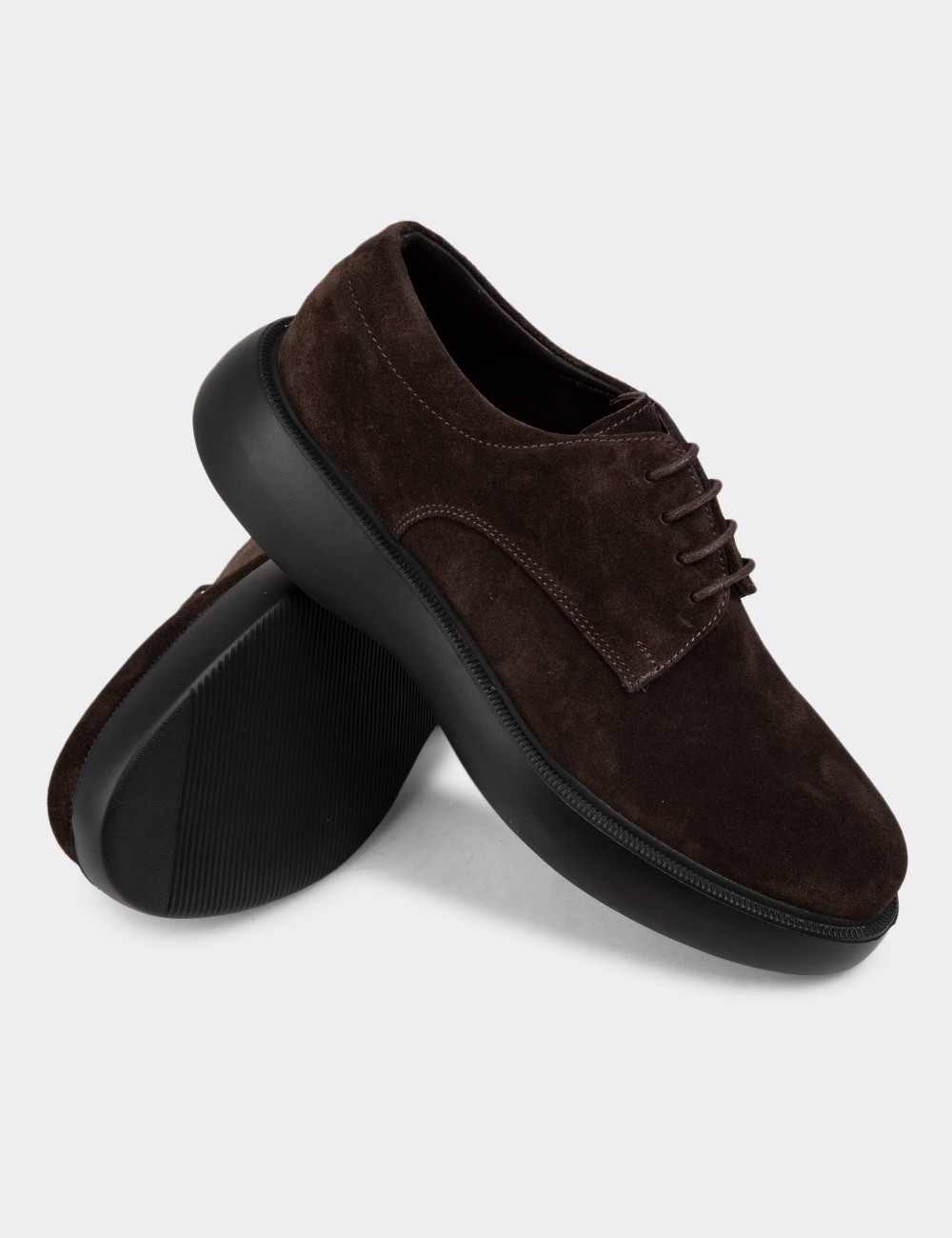 Brown Suede Leather Lace-up Shoes - 01934MKHVC06