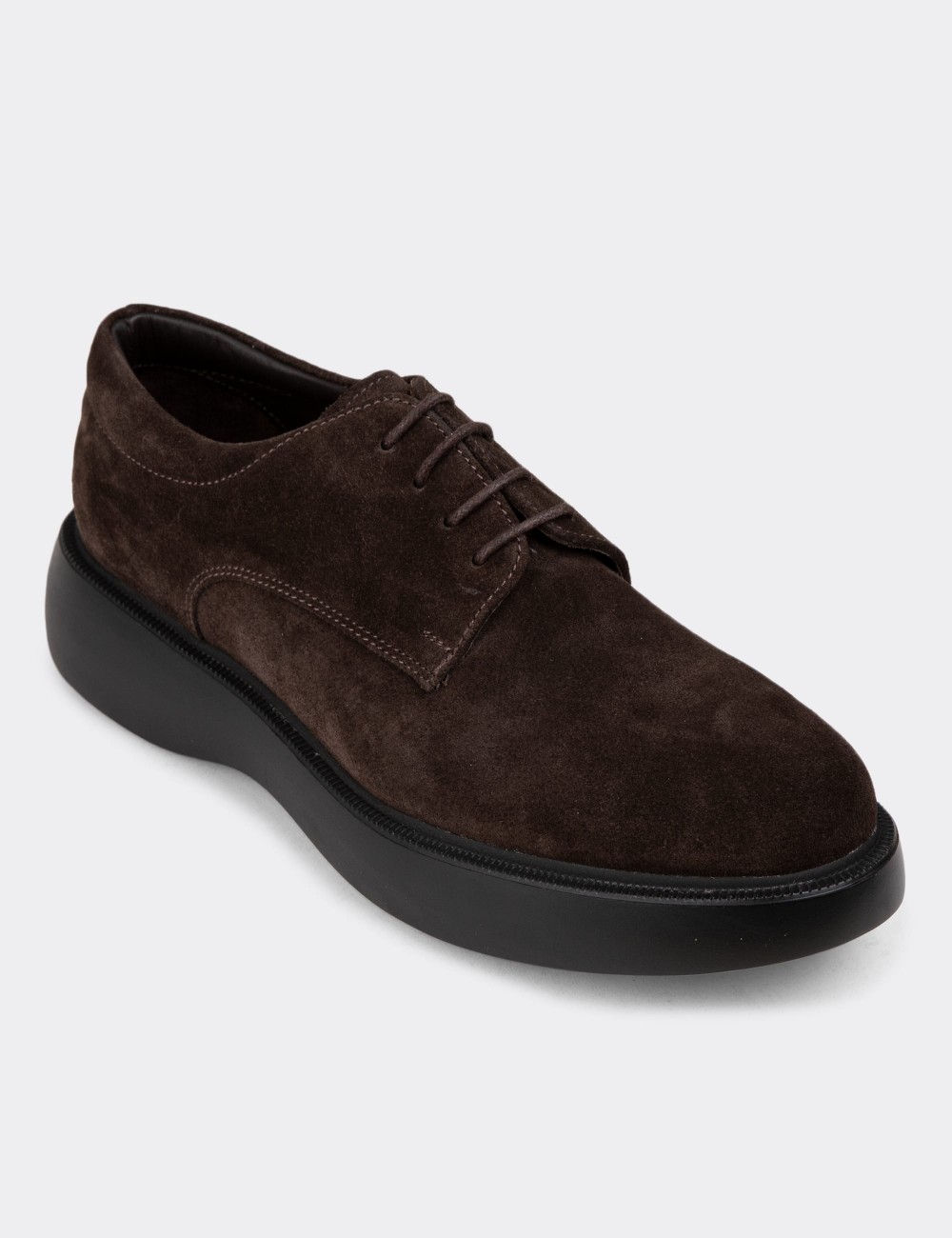 Brown Suede Leather Lace-up Shoes - 01934MKHVC06