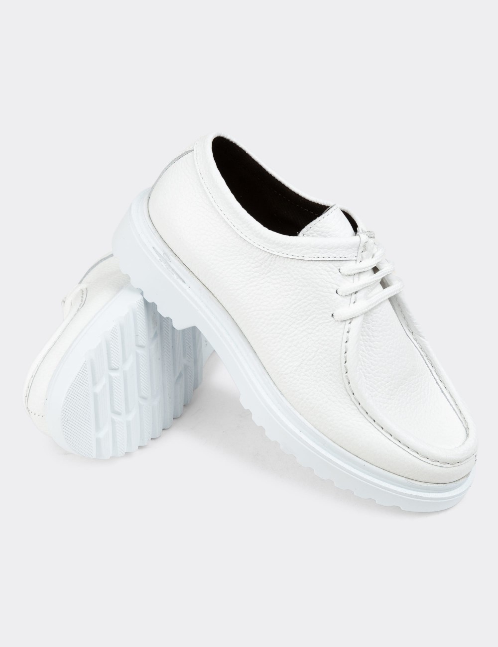White Leather Lace-up Shoes - 01935ZBYZC01