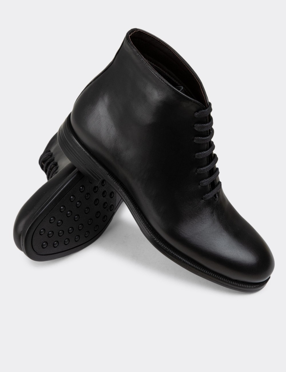 Black Leather Boots - 01918MSYHC01
