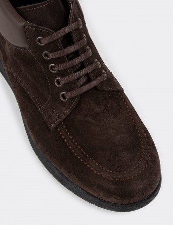 Brown Suede Leather Boots - 01928MKHVC01