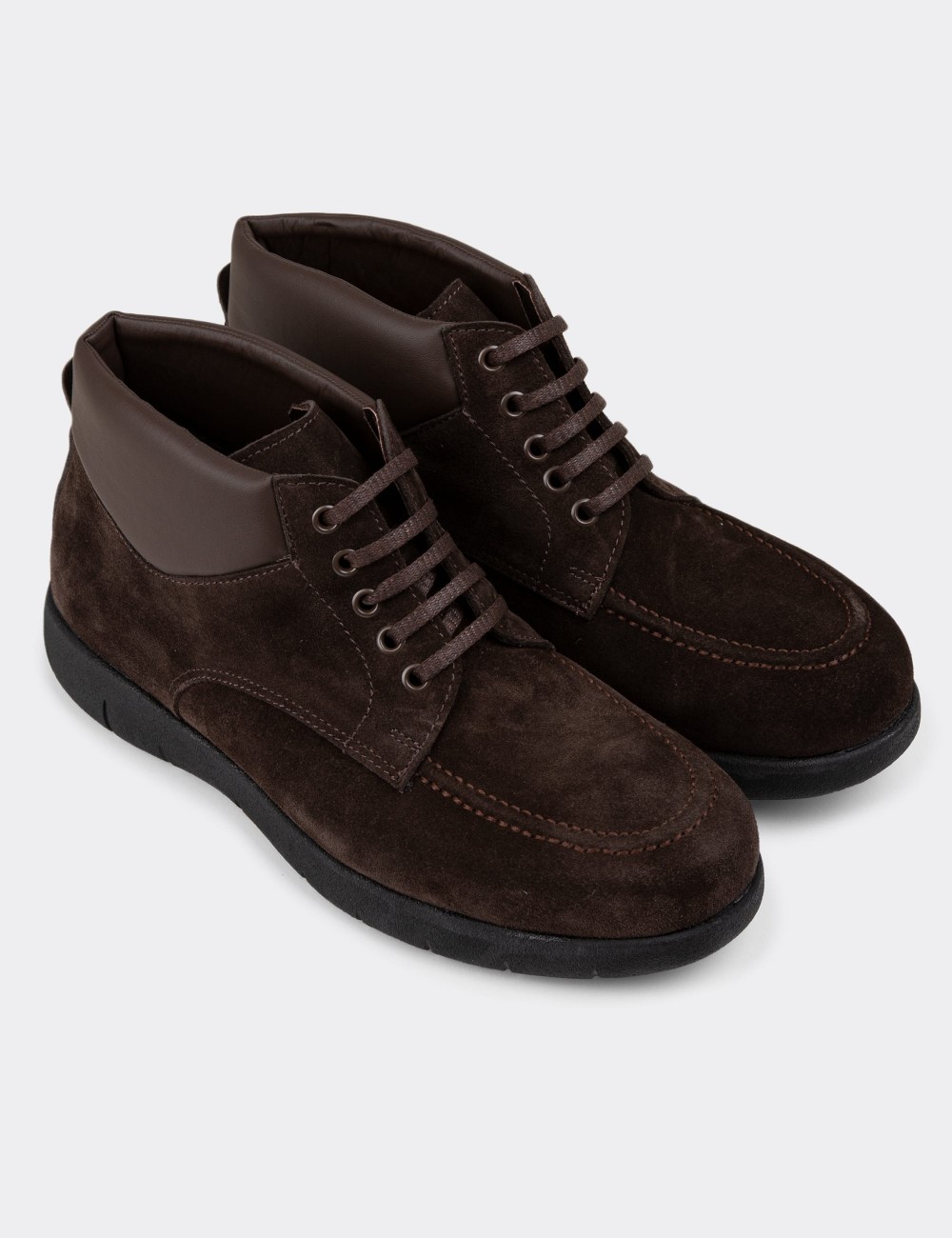 Brown Suede Leather Boots - 01928MKHVC01