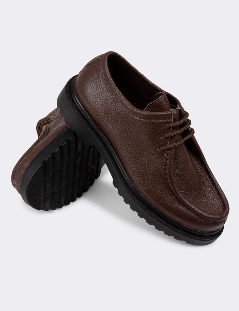 Brown Leather Lace-up Shoes - 01935ZKHVC01