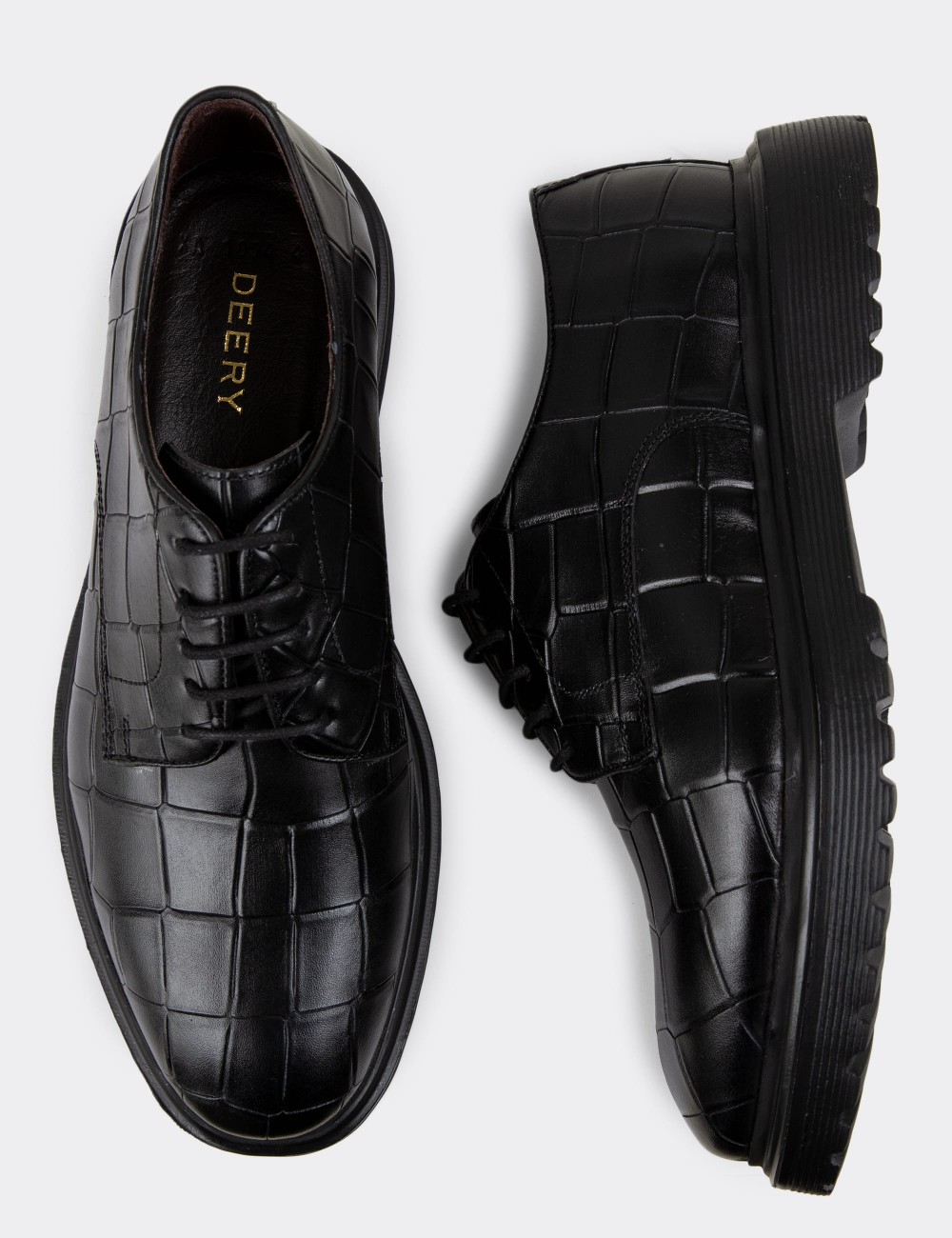 Black Leather Lace-up Shoes - 01854MSYHE03