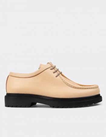 Beige Leather Lace-up Shoes - 01935ZSOMC01
