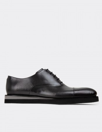 Gray Leather Lace-up Shoes - 01026MGRIE02