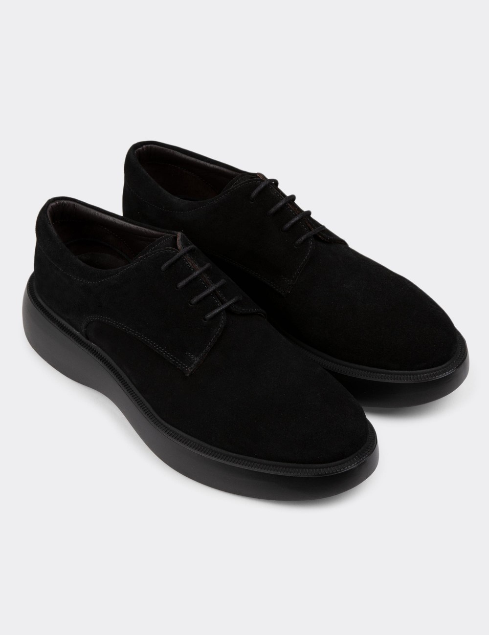 Black Suede Leather Lace-up Shoes - 01934MSYHE01