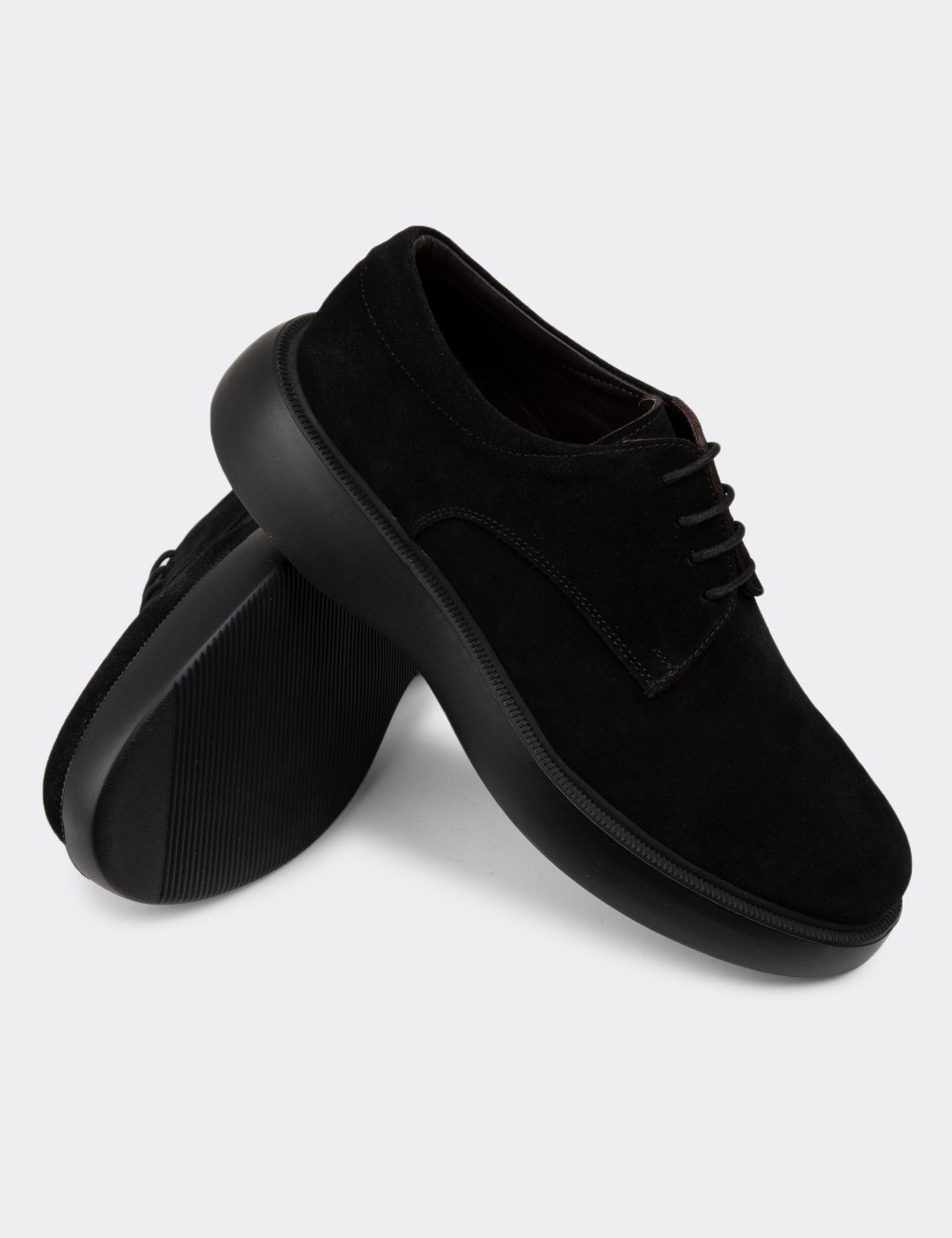 Black Suede Leather Lace-up Shoes - 01934MSYHE01