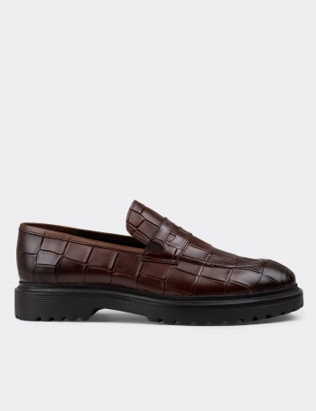 Brown Leather Loafers Shoes - 01878MKHVE01