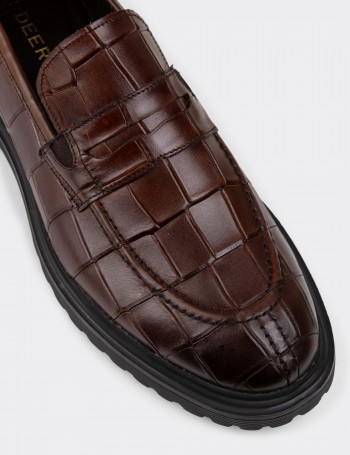 Brown Leather Loafers Shoes - 01878MKHVE01