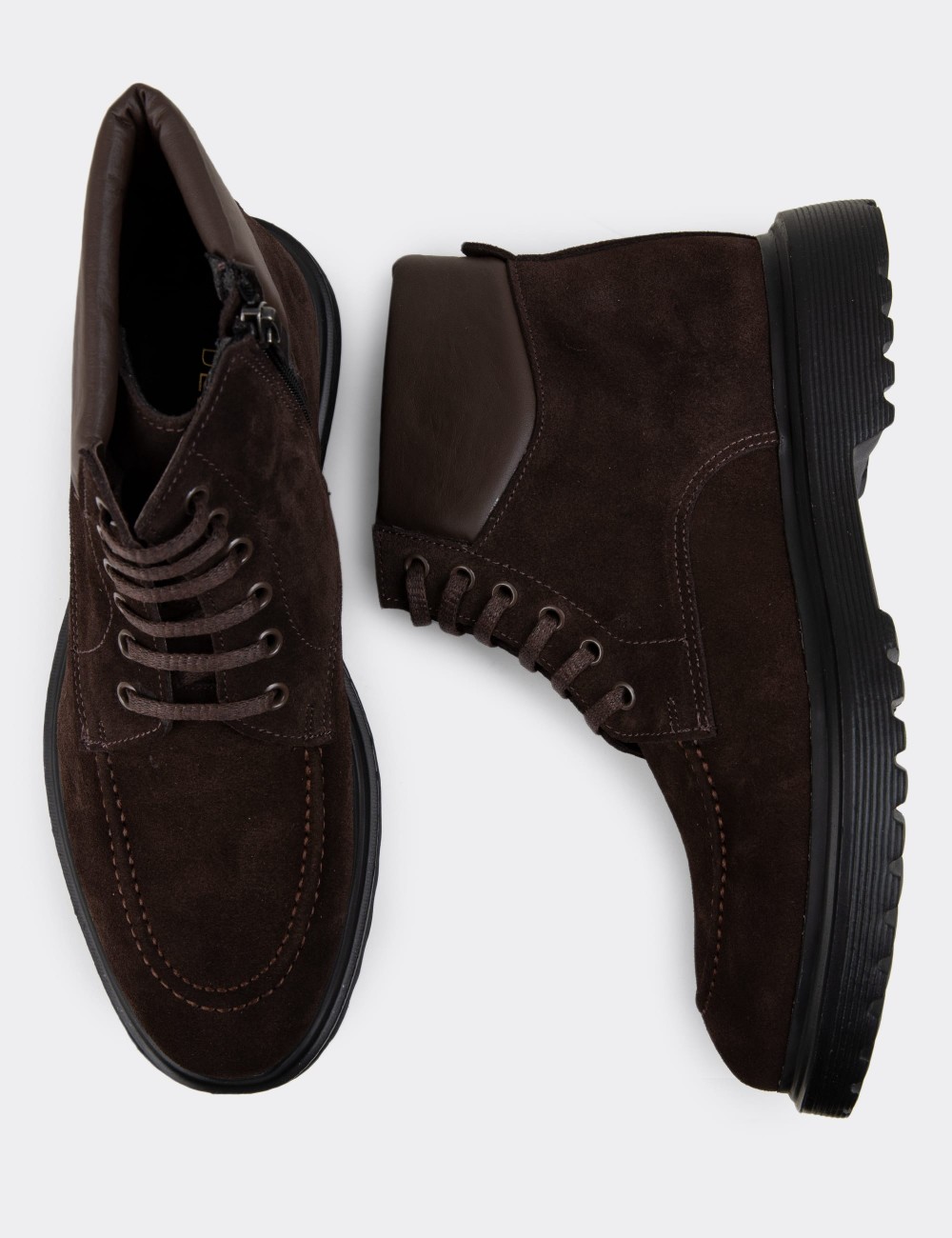 Brown Suede Leather Boots - 01929MKHVE01