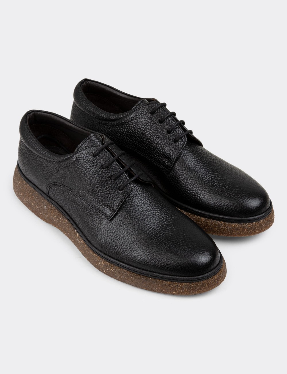 Black Leather Lace-up Shoes - 01934MSYHC02