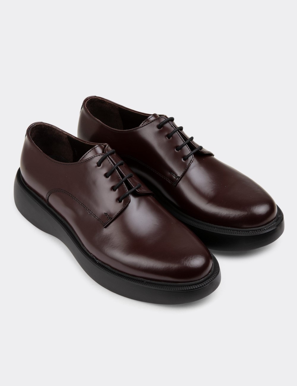 Burgundy Leather Lace-up Shoes - 01932MBRDE01