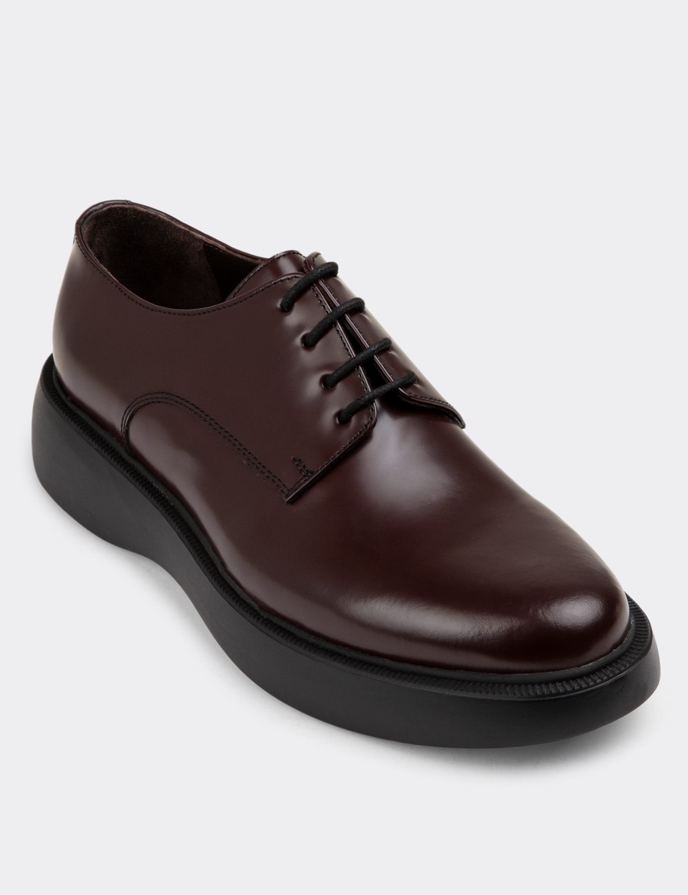 Burgundy Leather Lace-up Shoes - 01932MBRDE01