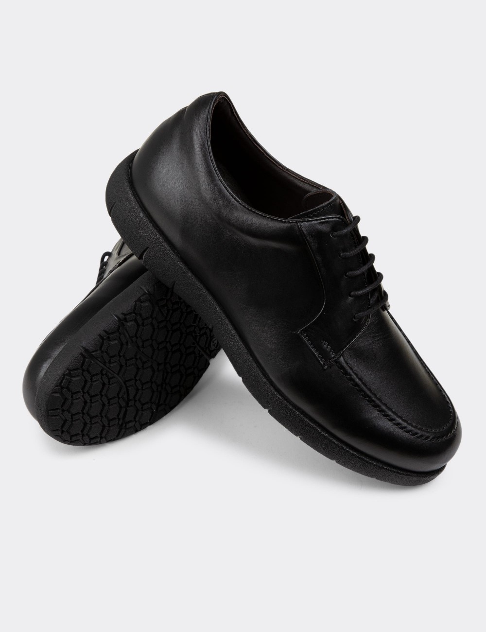 Black Leather Lace-up Shoes - 01930MSYHC03