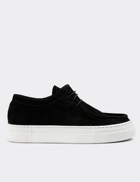 Black Suede Leather Lace-up Shoes