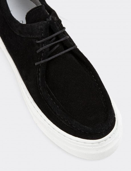 Black Suede Leather Lace-up Shoes