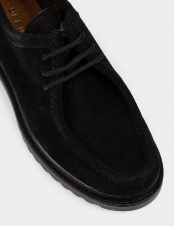Black Suede Leather Lace-up Shoes - 01935ZSYHC02
