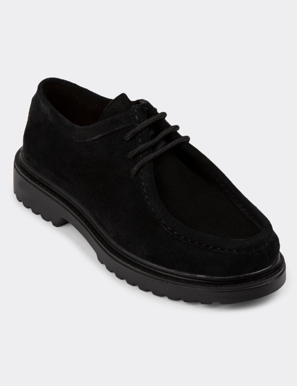 Black Suede Leather Lace-up Shoes - 01935ZSYHC02