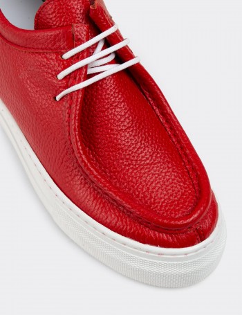 Red Leather Lace-up Shoes - Z1682ZKRMC01