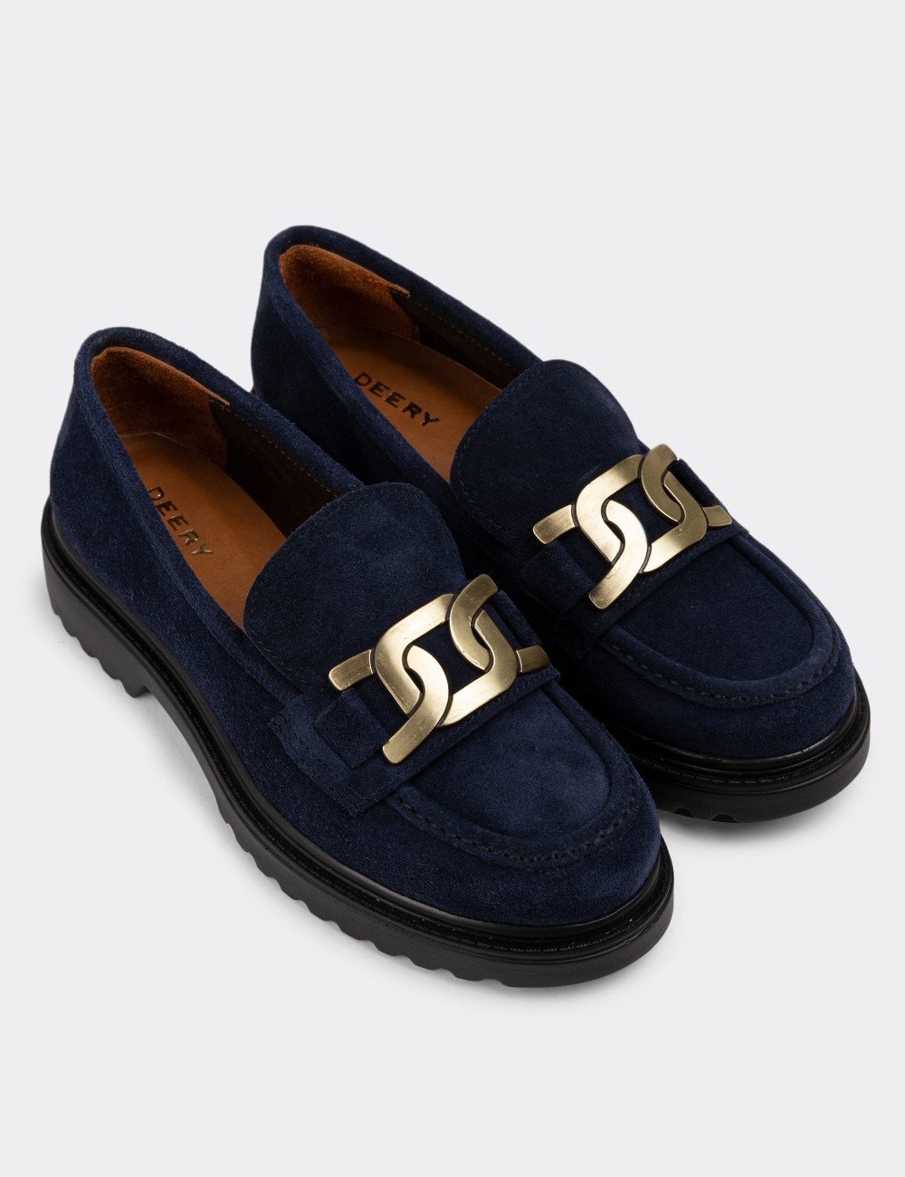 Navy Suede Leather Loafers - 01902ZLCVP01