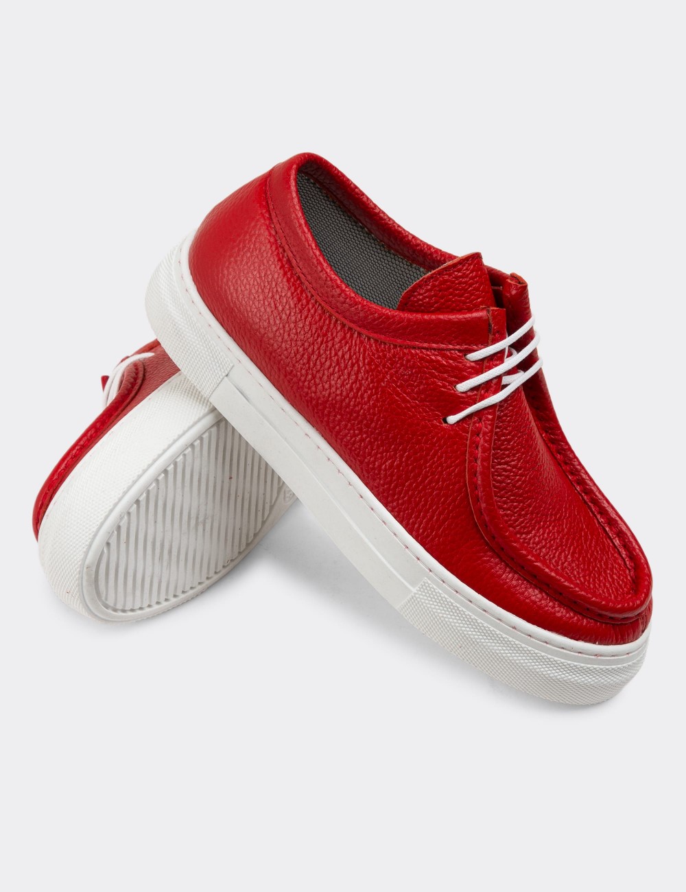 Red Leather Lace-up Shoes - Z1682ZKRMC01