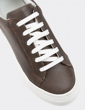 Brown Leather Sneakers - Z1681ZKHVC34