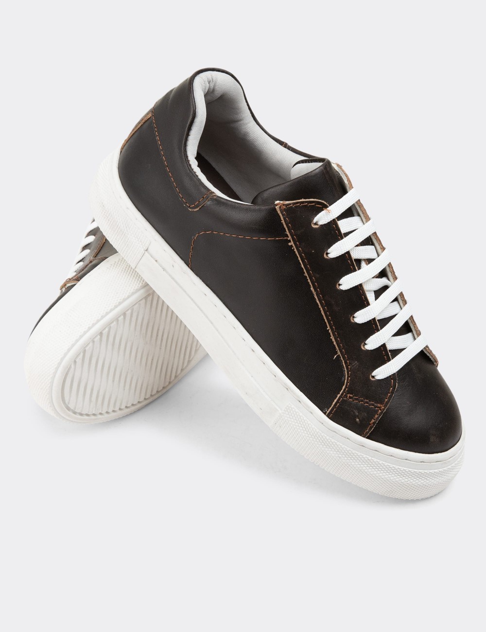 Brown Leather Sneakers - Z1681ZKHVC33