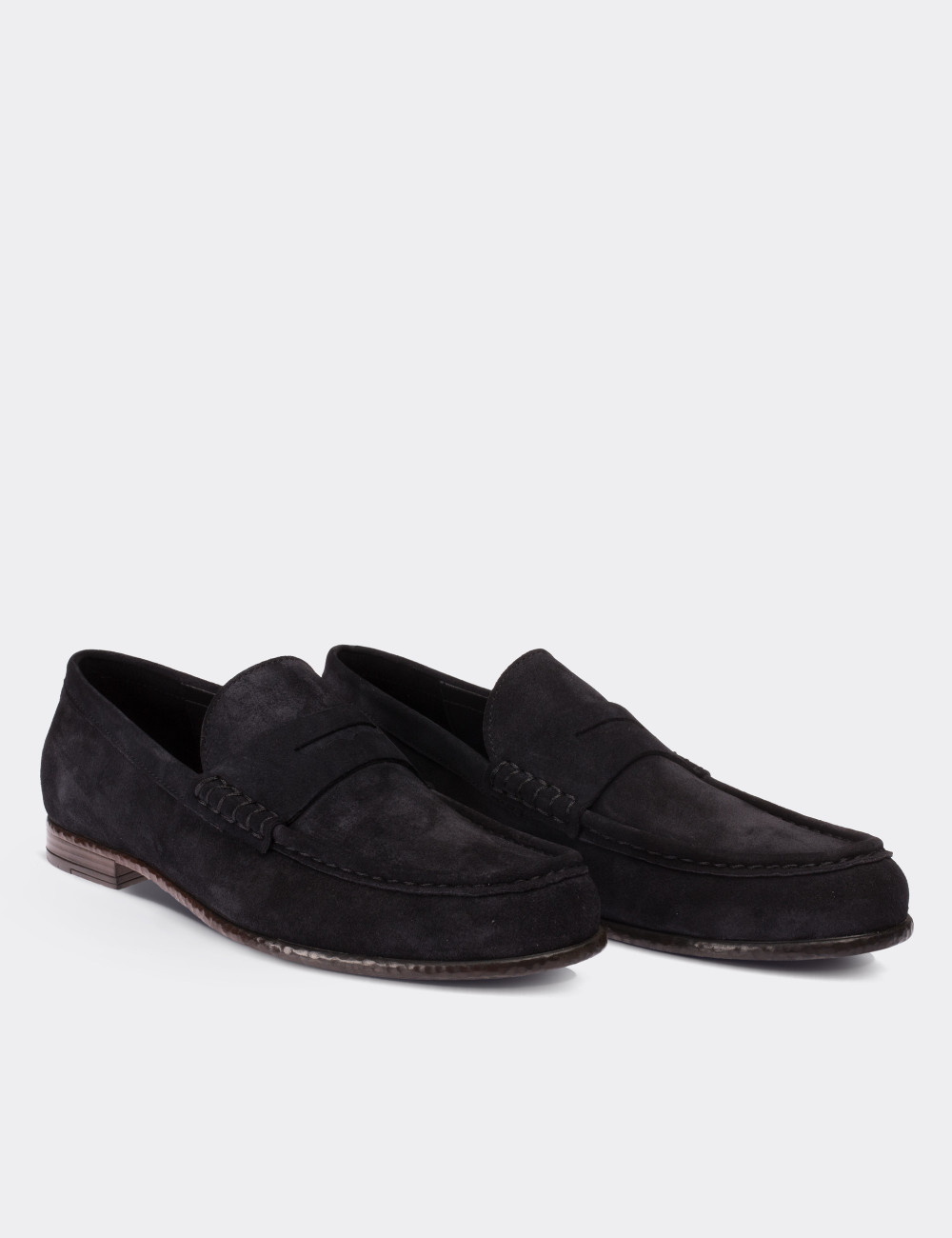 Navy Suede Leather Loafers - 01510MLCVC01