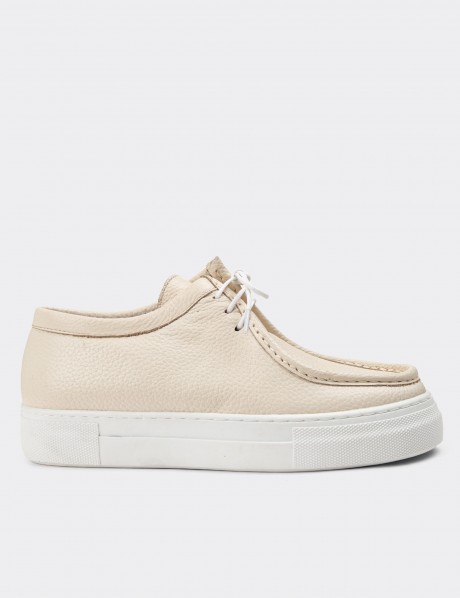 Beige Leather Sneakers