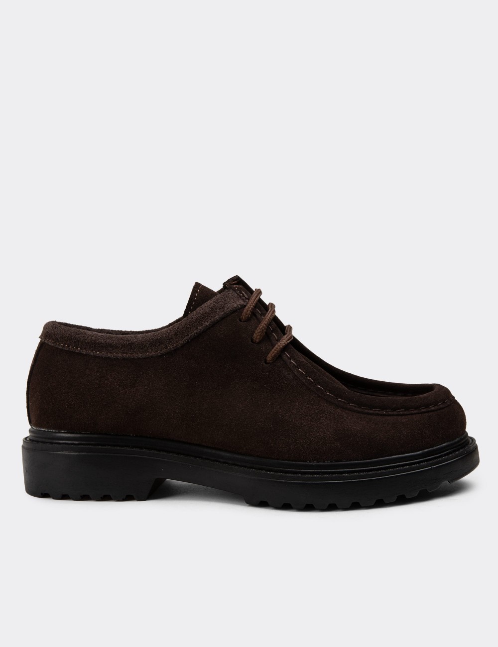 Brown Suede Leather Lace-up Shoes - 01935ZKHVC02