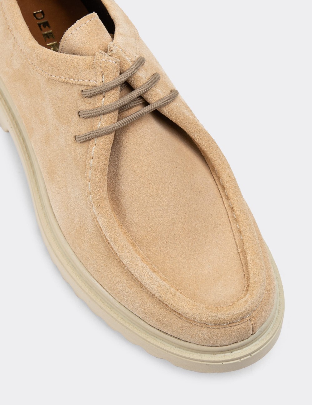 Beige Suede Leather Lace-up Shoes - 01935ZBEJC02