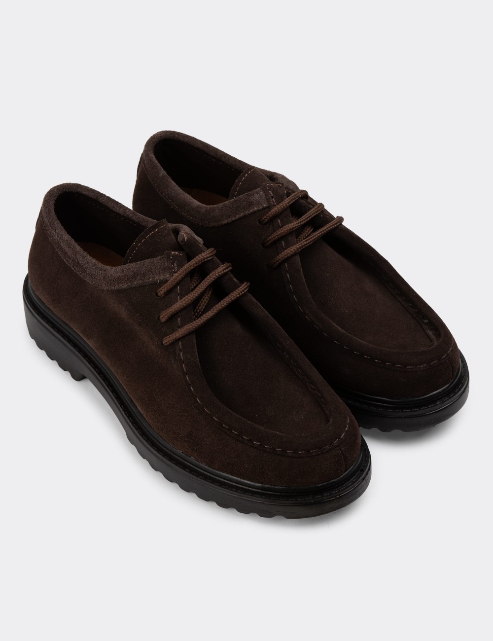 Brown Suede Leather Lace-up Shoes - 01935ZKHVC02