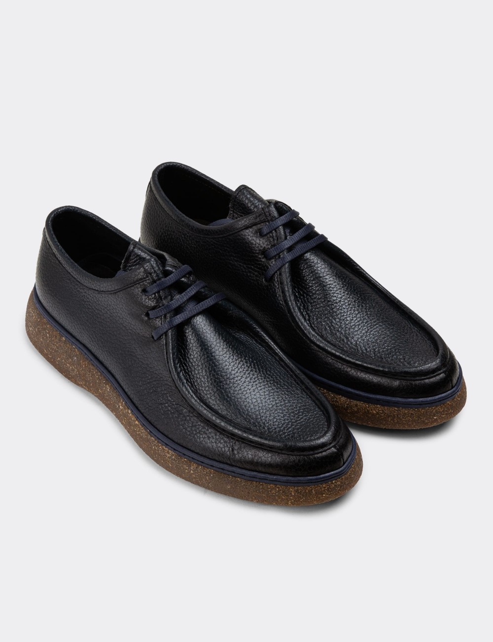 Navy Leather Lace-up Shoes - 01927MLCVC01
