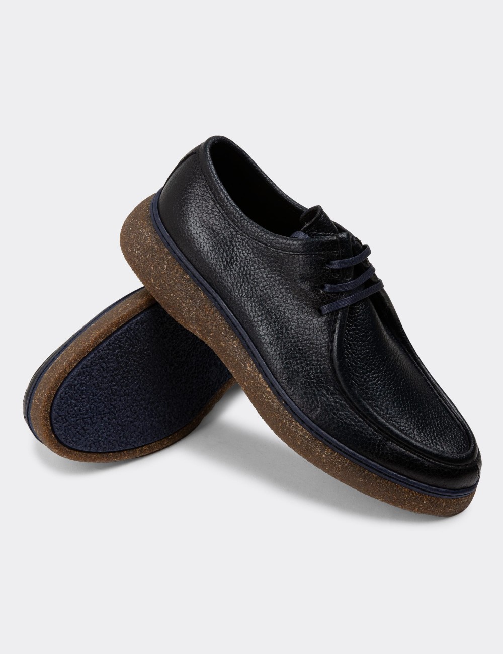 Navy Leather Lace-up Shoes - 01927MLCVC01