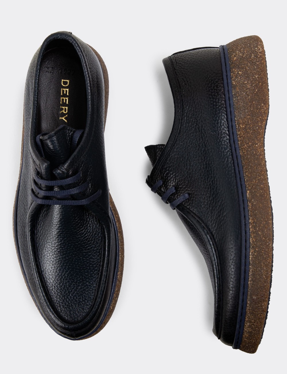 Navy Leather Lace-up Shoes - 01927MLCVC01