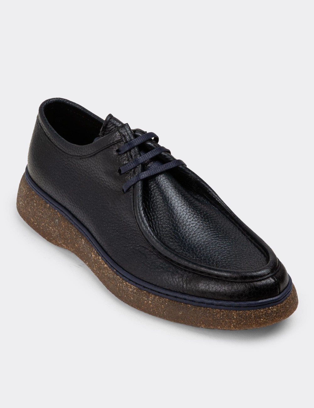 Navy Leather Lace-up Shoes - 01927MLCVC01