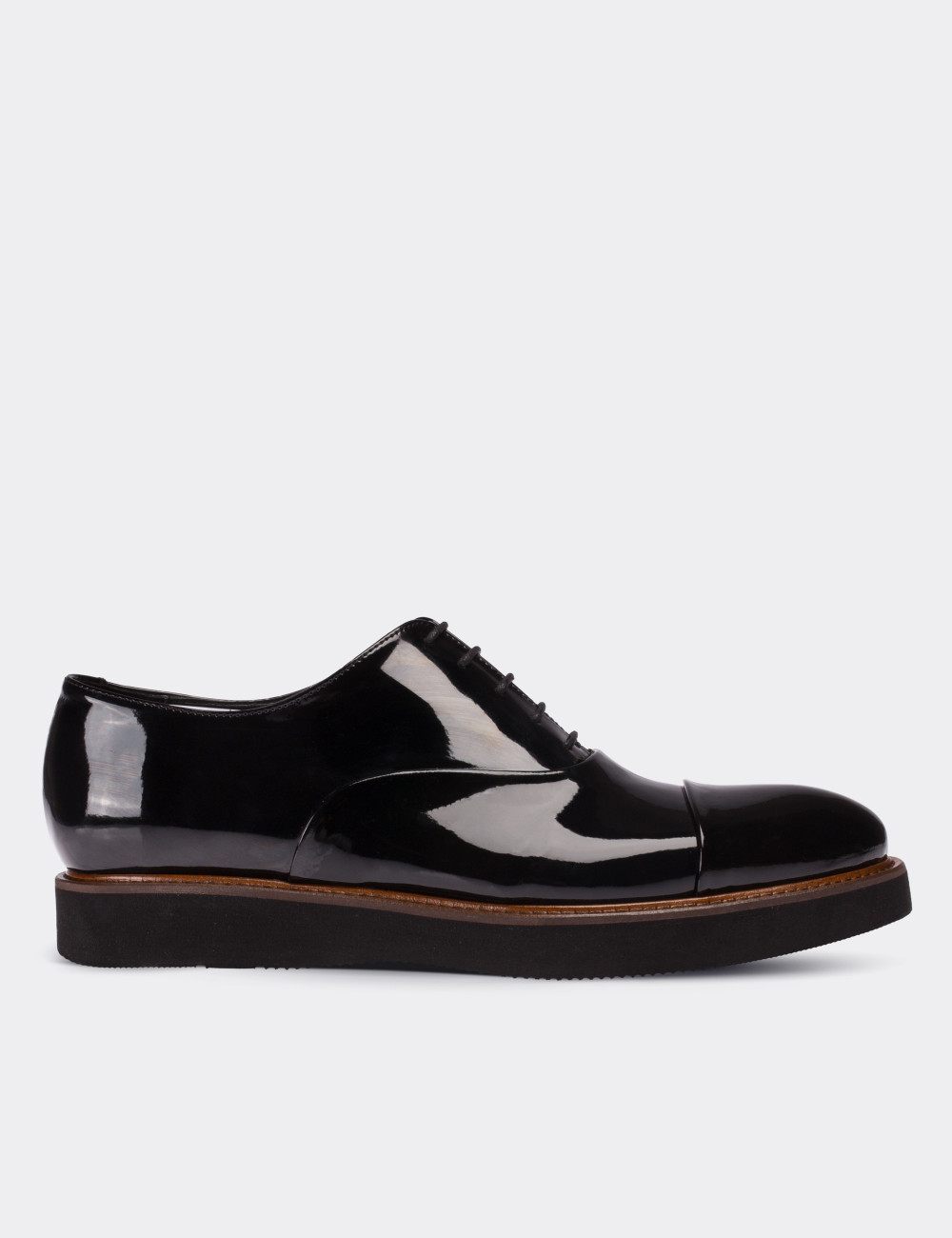 black patent leather lace up shoes