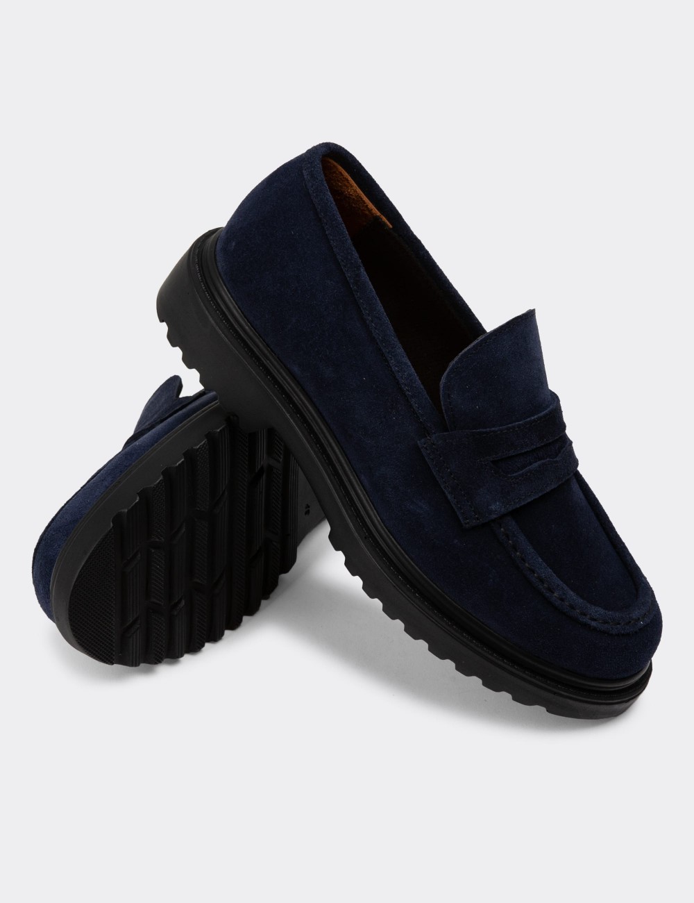Navy Suede Leather Loafers - 01903ZLCVP01